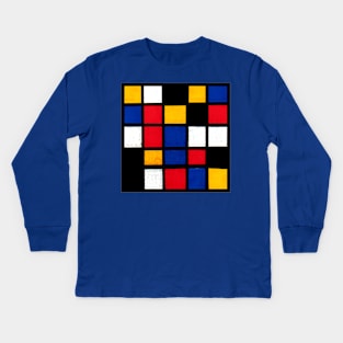 Mondrian Inspired Geometric Abstract Acrylic Painting IV Kids Long Sleeve T-Shirt